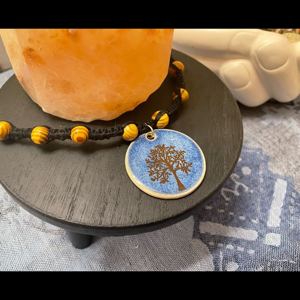 Handmade Choker with Tree Pendant and Wooden Beads